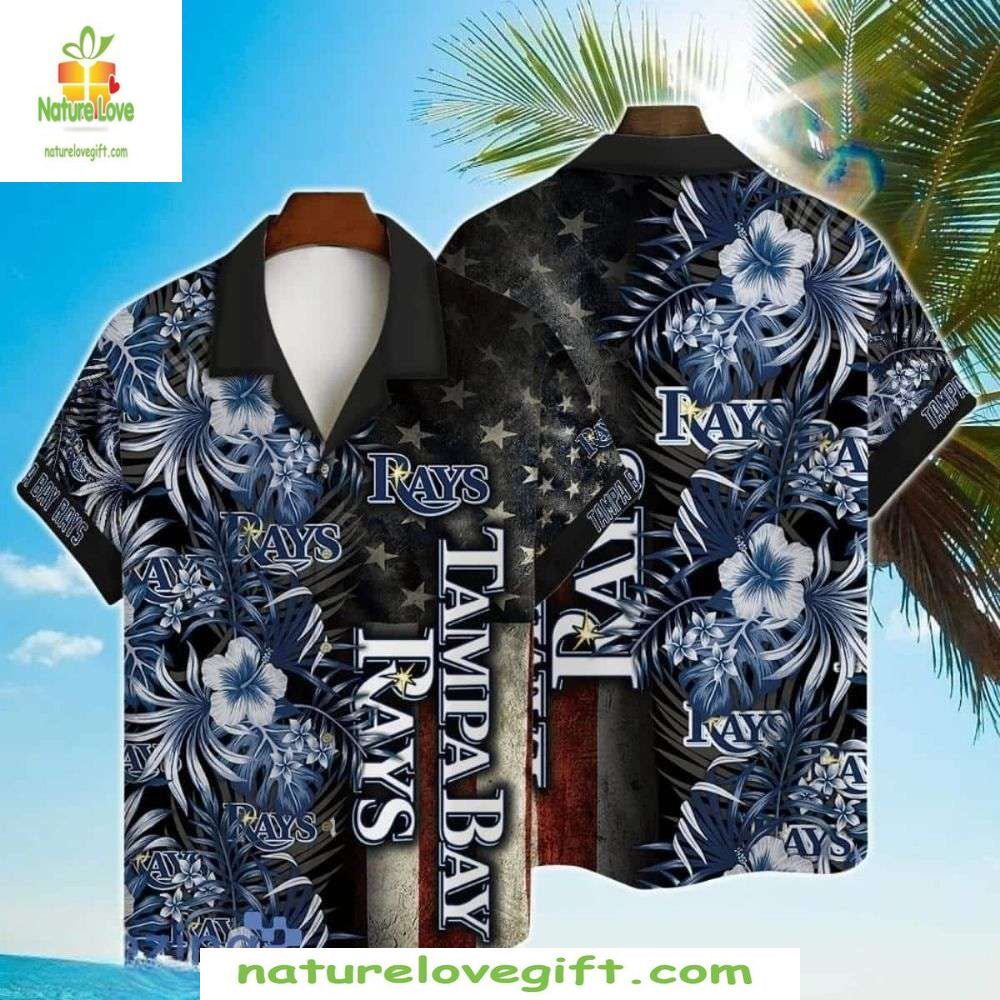 MLB Tampa Bay Rays Hawaiian Star Spangled Hibiscus - Adult & Kids T-Shirts, Sweatshirts & Hoodies apparel design preview 1