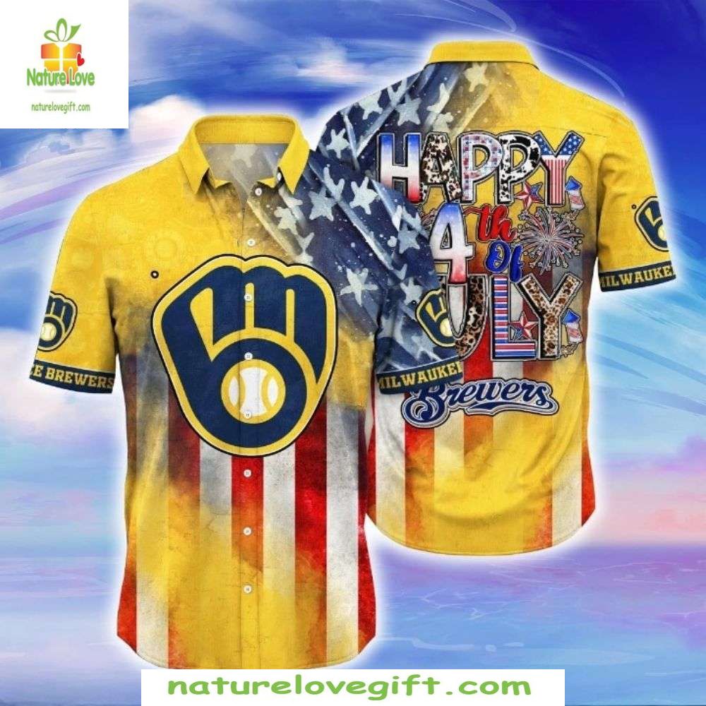 MLB Hawaiian Stars Stripes Brew Milwaukee 4th July - Adult & Kids T-Shirts, Sweatshirts & Hoodies apparel design preview 1