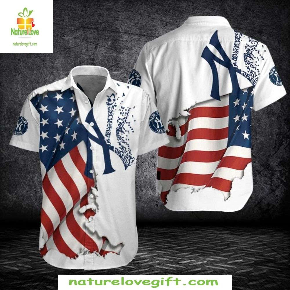 NY Yankees Hawaiian Stars Stripes American Flag MLB - Adult & Kids T-Shirts, Sweatshirts & Hoodies apparel design preview 1