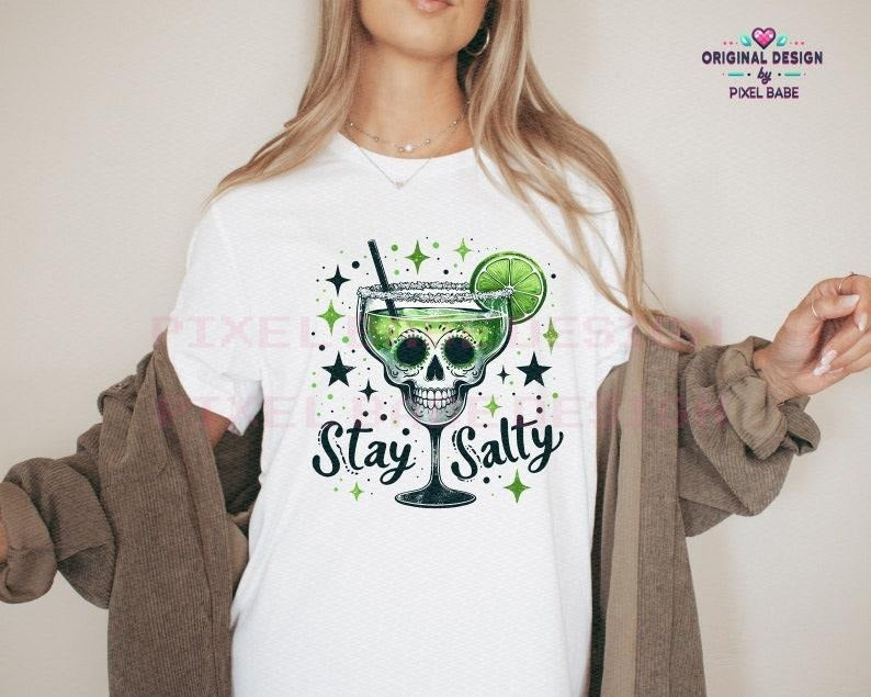 Stay Salty Skull Margaritas Glass Skeleton Alcohol - Adult & Kids T-Shirts, Sweatshirts & Hoodies apparel design preview 1