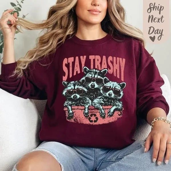 Stay Trashy Funny Racoon Meme Raccoon Lover Tops - Adult & Kids T-Shirts, Sweatshirts & Hoodies apparel design preview 1