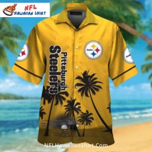 Steelers Hawaiian Gold And Black Palm Tree Sunset - Adult & Kids T-Shirts, Sweatshirts & Hoodies apparel design preview 1