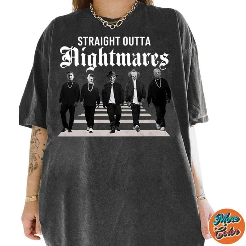 Straight Outta Nightmares Scary Killers Cotton Crew - Adult & Kids T-Shirts, Sweatshirts & Hoodies apparel design preview 1