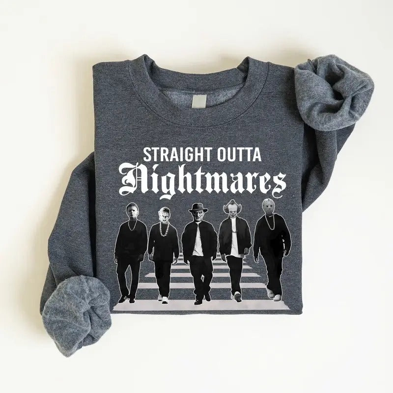 Straight Outta Nightmares Horror Movie Characters - Adult & Kids T-Shirts, Sweatshirts & Hoodies apparel design preview 1