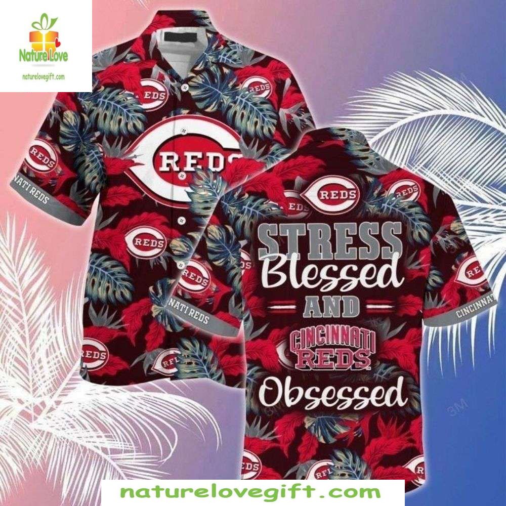 Cincinnati Reds Hawaiian Stress Blessed Stylish - Adult & Kids T-Shirts, Sweatshirts & Hoodies apparel design preview 1
