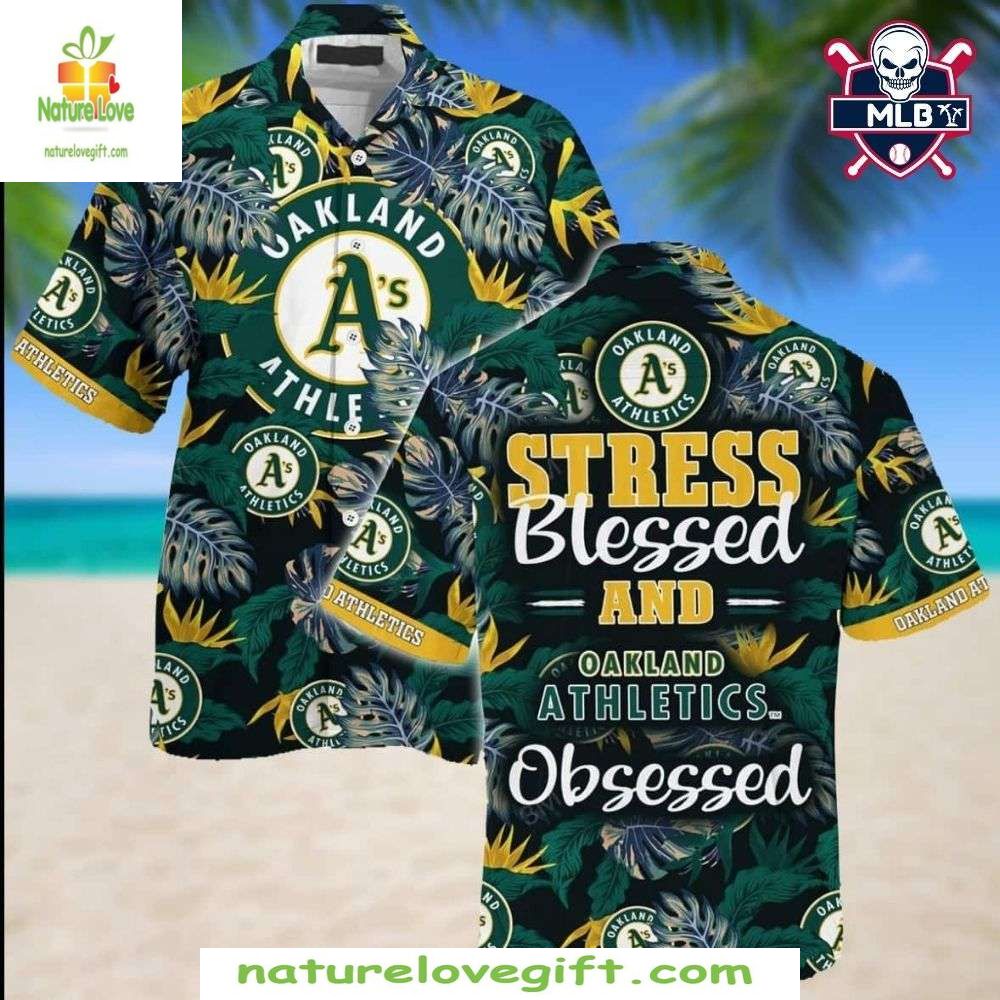 MLB Hawaiian Stress Blessed Oakland Obsessed Tropical - Adult & Kids T-Shirts, Sweatshirts & Hoodies apparel design preview 1