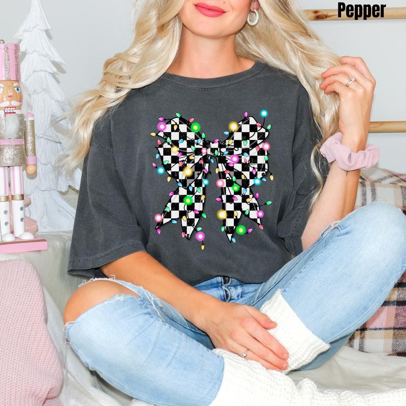 String Lights Checker Bow Comfort Colors 'NLB' - Adult & Kids T-Shirts, Sweatshirts & Hoodies apparel design preview 1