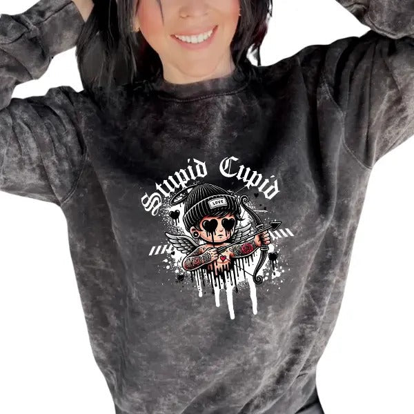 'Stupid Cupid' Mineral Wash Punk Rocker - Adult & Kids T-Shirts, Sweatshirts & Hoodies apparel design preview 1