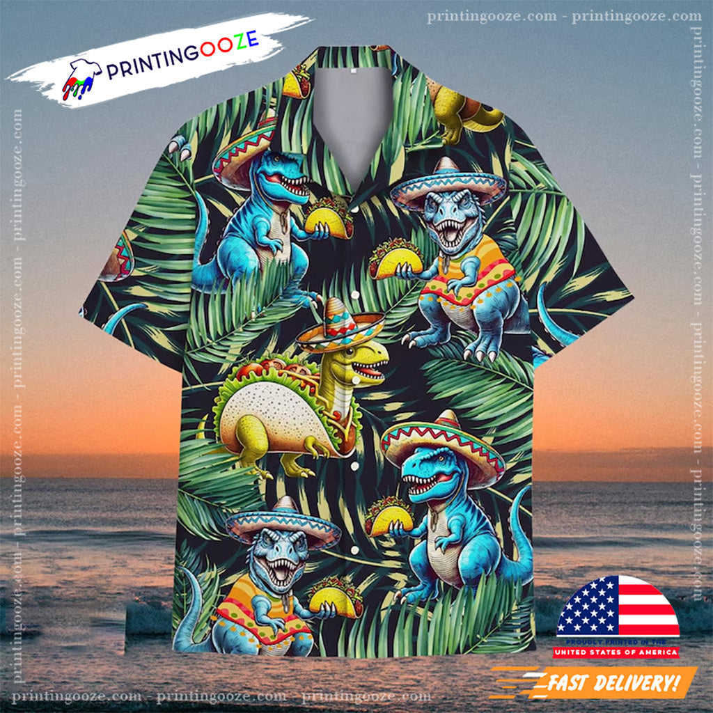 Summer Beach Button Down Taco Dinosaur Hawaiian - Adult & Kids T-Shirts, Sweatshirts & Hoodies apparel design preview 1