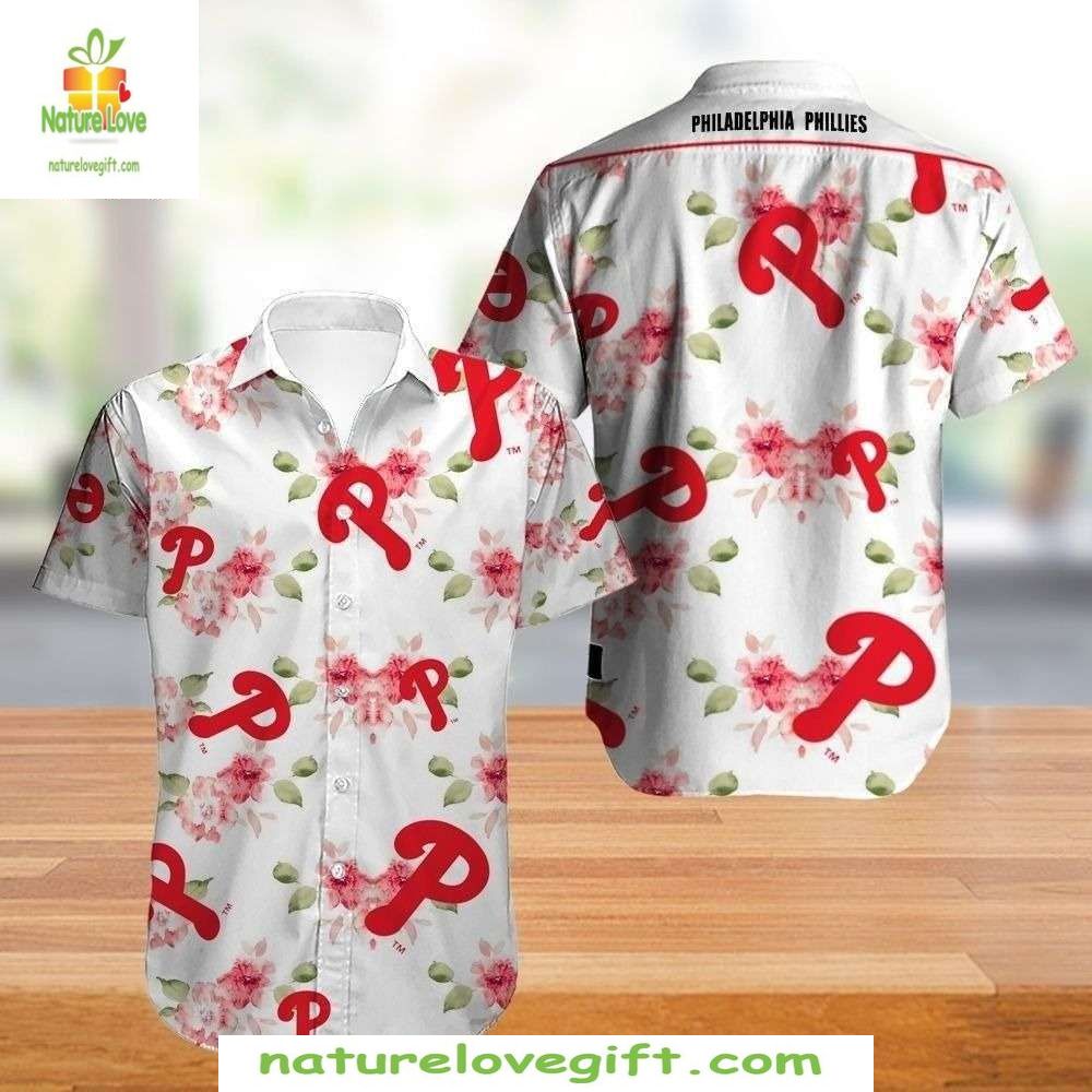 MLB Hawaiian Summer Bloom Phillies Floral P Logo - Adult & Kids T-Shirts, Sweatshirts & Hoodies apparel design preview 1