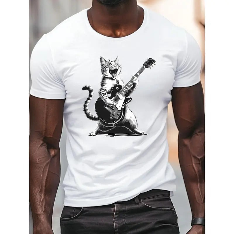 Cat Rock Electric Guitar Print Short Sleeved Casual - Adult & Kids T-Shirts, Sweatshirts & Hoodies apparel design preview 1
