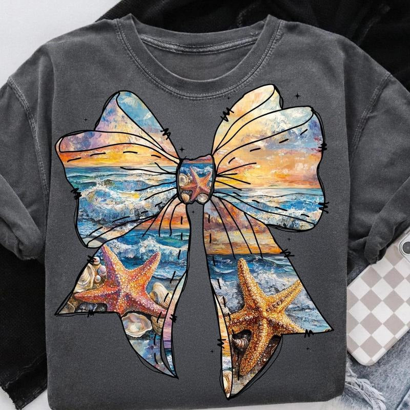 Summer Coastal Ocaen Coquette Girly Bow Beach Her - Adult & Kids T-Shirts, Sweatshirts & Hoodies apparel design preview 1