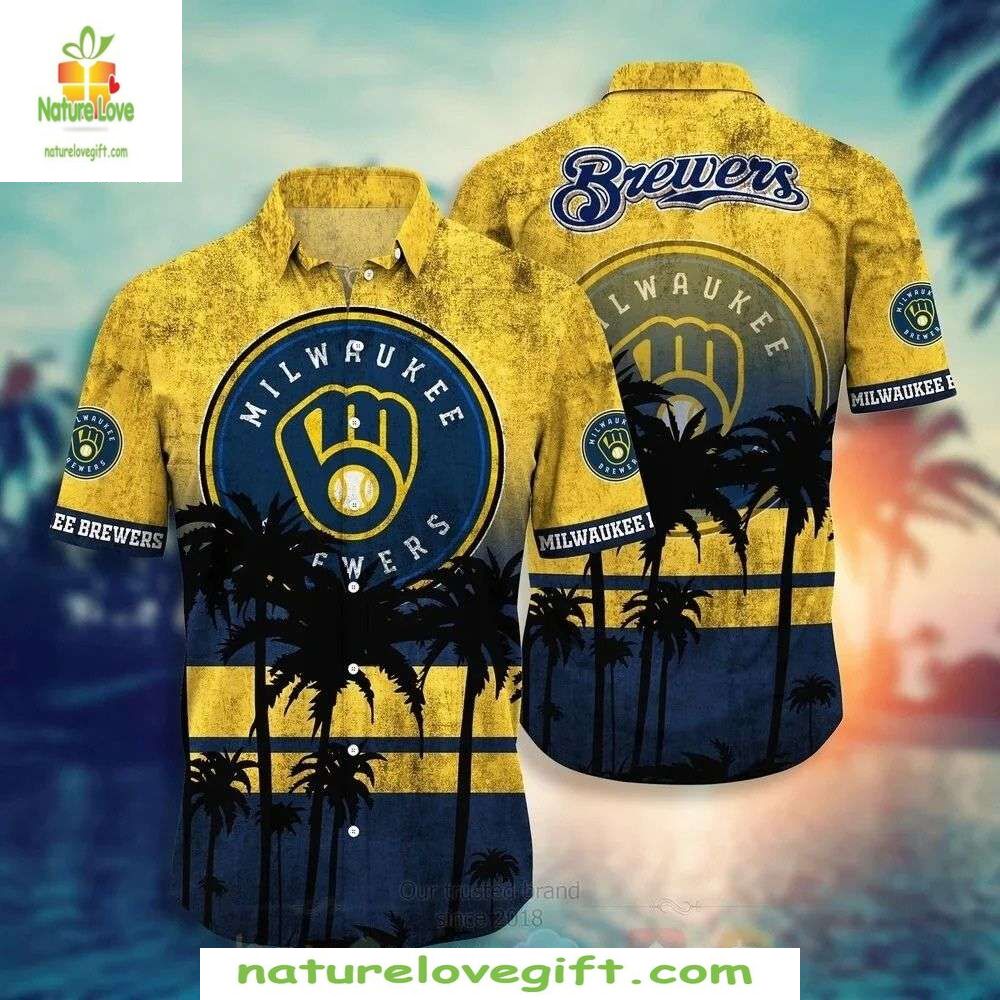 Milwaukee Brewers Hawaiian Summer Game Day Baseball - Adult & Kids T-Shirts, Sweatshirts & Hoodies apparel design preview 1