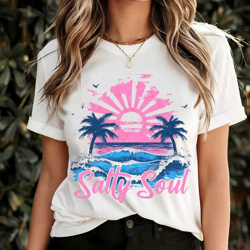 Summer Salty Soul Beach Girly Funny Sarcastic Her - Adult & Kids T-Shirts, Sweatshirts & Hoodies apparel design preview 1