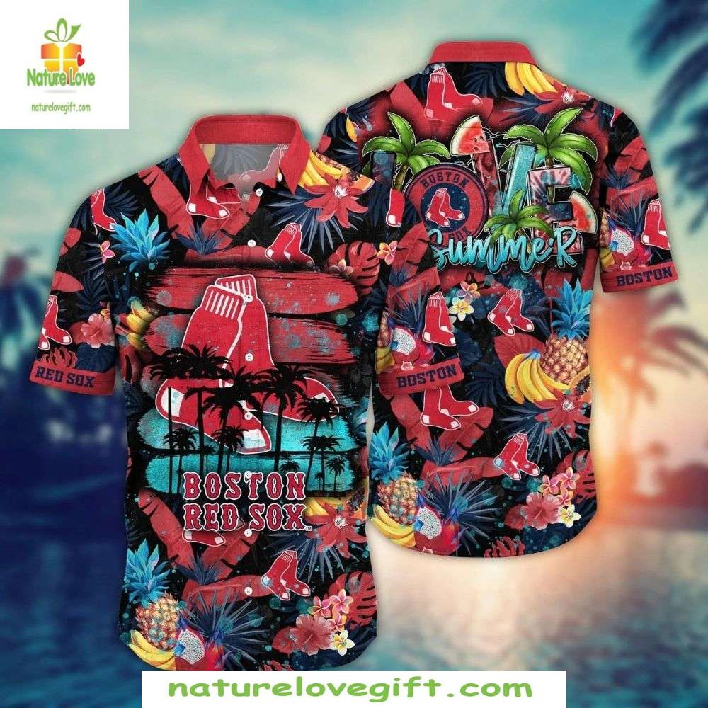 Boston Red Sox Hawaiian Summer Vibes MLB Baseball - Adult & Kids T-Shirts, Sweatshirts & Hoodies apparel design preview 1