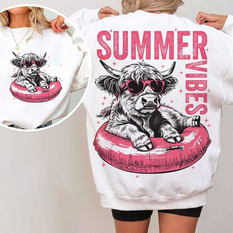 Summer Cow 2 Side Retro Funny Beach Cute Her - Adult & Kids T-Shirts, Sweatshirts & Hoodies apparel design preview 1