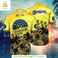 Milwaukee Brewers Hawaiian Sunny Palm Curve Stylish - Adult & Kids T-Shirts, Sweatshirts & Hoodies apparel design preview 1