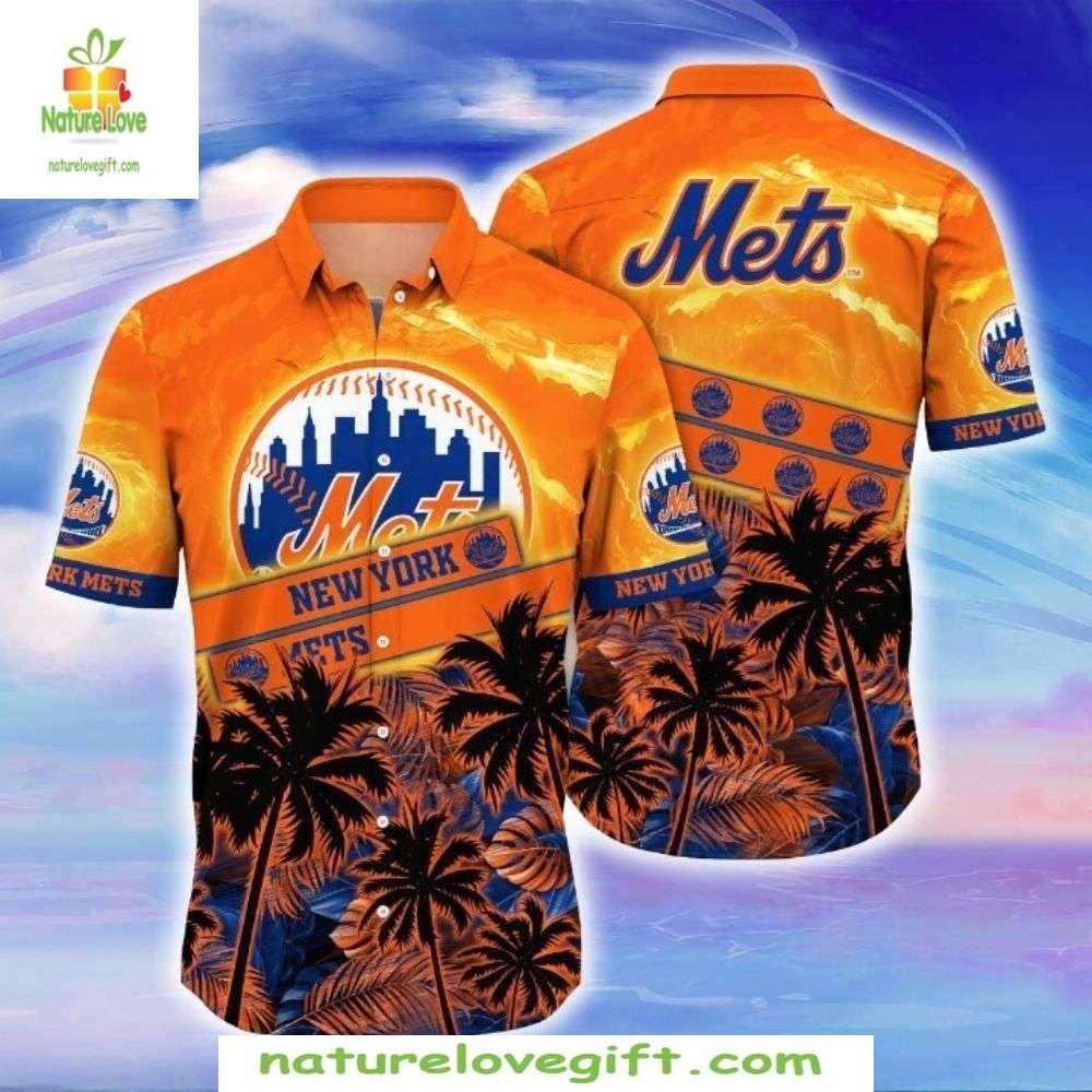 NY Mets Hawaiian Sunny Palm Baseball Fan Apparel - Adult & Kids T-Shirts, Sweatshirts & Hoodies apparel design preview 1