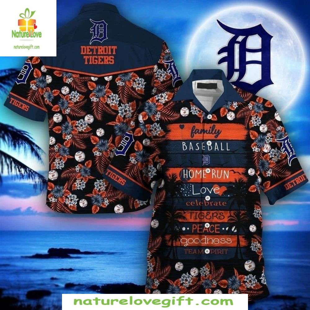 Detroit Tigers Hawaiian Sunset Baseball Family - Adult & Kids T-Shirts, Sweatshirts & Hoodies apparel design preview 1