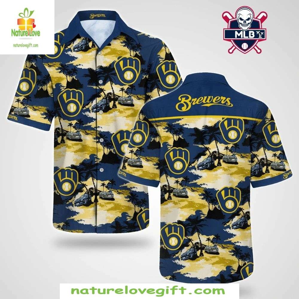 Milwaukee Brewers Hawaiian Tropical Sunset Palm - Adult & Kids T-Shirts, Sweatshirts & Hoodies apparel design preview 1
