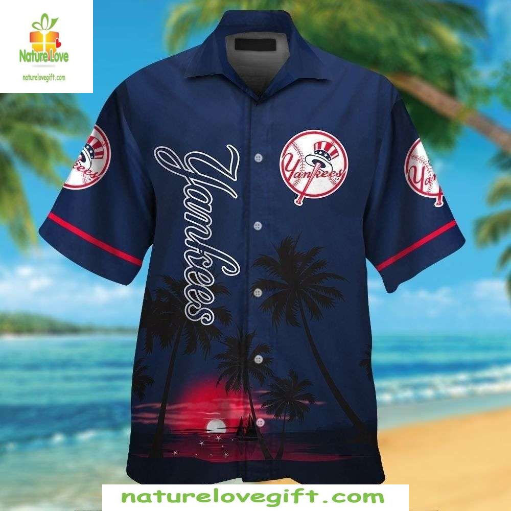 New York Yankees Hawaiian Sunset Palm Stylish - Adult & Kids T-Shirts, Sweatshirts & Hoodies apparel design preview 1