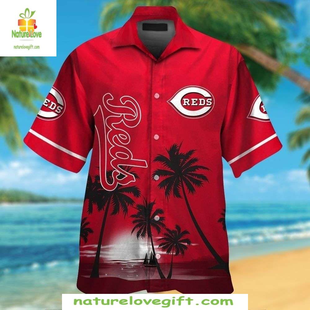 Cincinnati Reds Hawaiian Sunset Palm Silhouette MLB - Adult & Kids T-Shirts, Sweatshirts & Hoodies apparel design preview 1