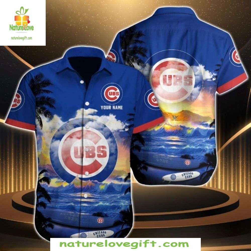 Chicago Cubs Hawaiian Customizable Sunset Palms - Adult & Kids T-Shirts, Sweatshirts & Hoodies apparel design preview 1