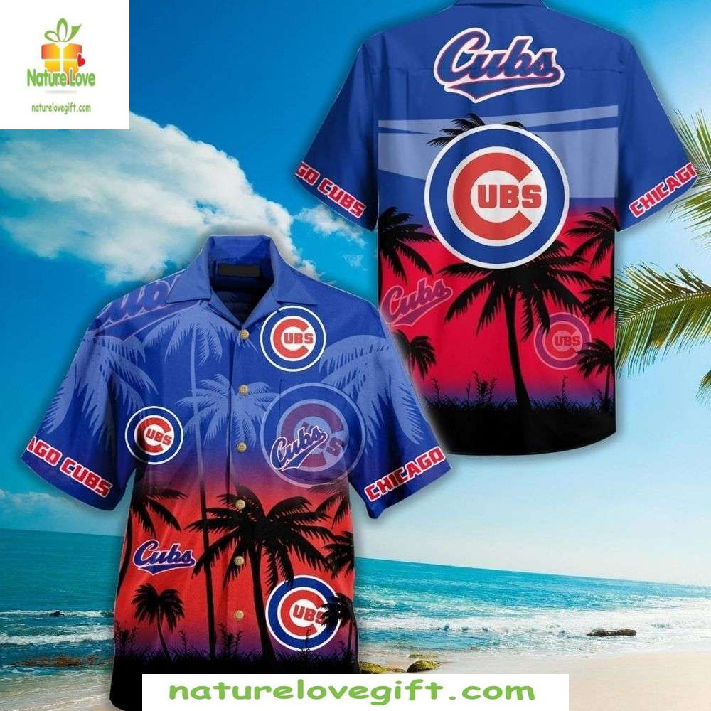 Chicago Cubs Hawaiian Sunset Palms Tropical Baseball - Adult & Kids T-Shirts, Sweatshirts & Hoodies apparel design preview 1