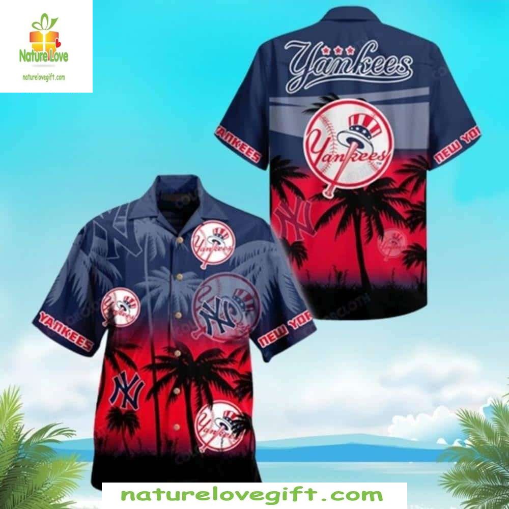 NY Yankees Hawaiian Sunset Palms Tropical Baseball - Adult & Kids T-Shirts, Sweatshirts & Hoodies apparel design preview 1