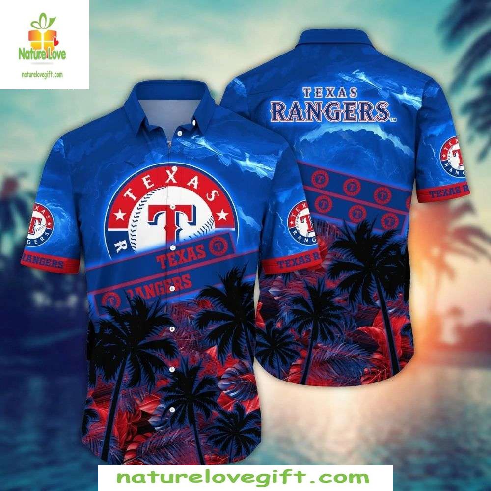 Texas Rangers Hawaiian Sunset Palms Silhouettes - Adult & Kids T-Shirts, Sweatshirts & Hoodies apparel design preview 1