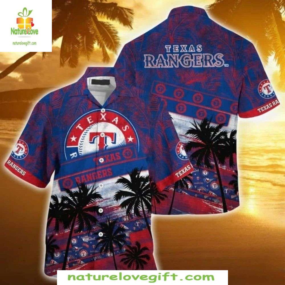 Texas Rangers Hawaiian Sunset Palms Aloha MLB - Adult & Kids T-Shirts, Sweatshirts & Hoodies apparel design preview 1