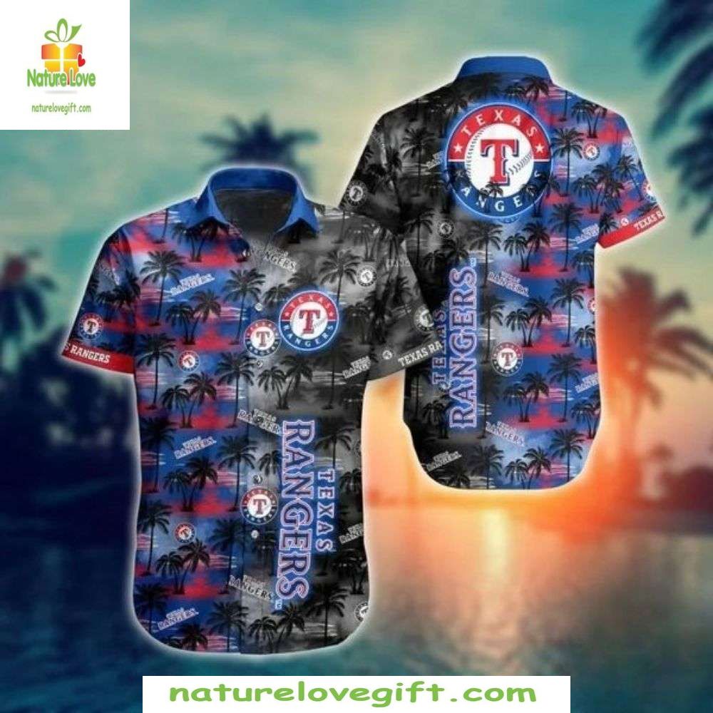Texas Rangers Hawaiian Sunset Palms Tropical MLB - Adult & Kids T-Shirts, Sweatshirts & Hoodies apparel design preview 1