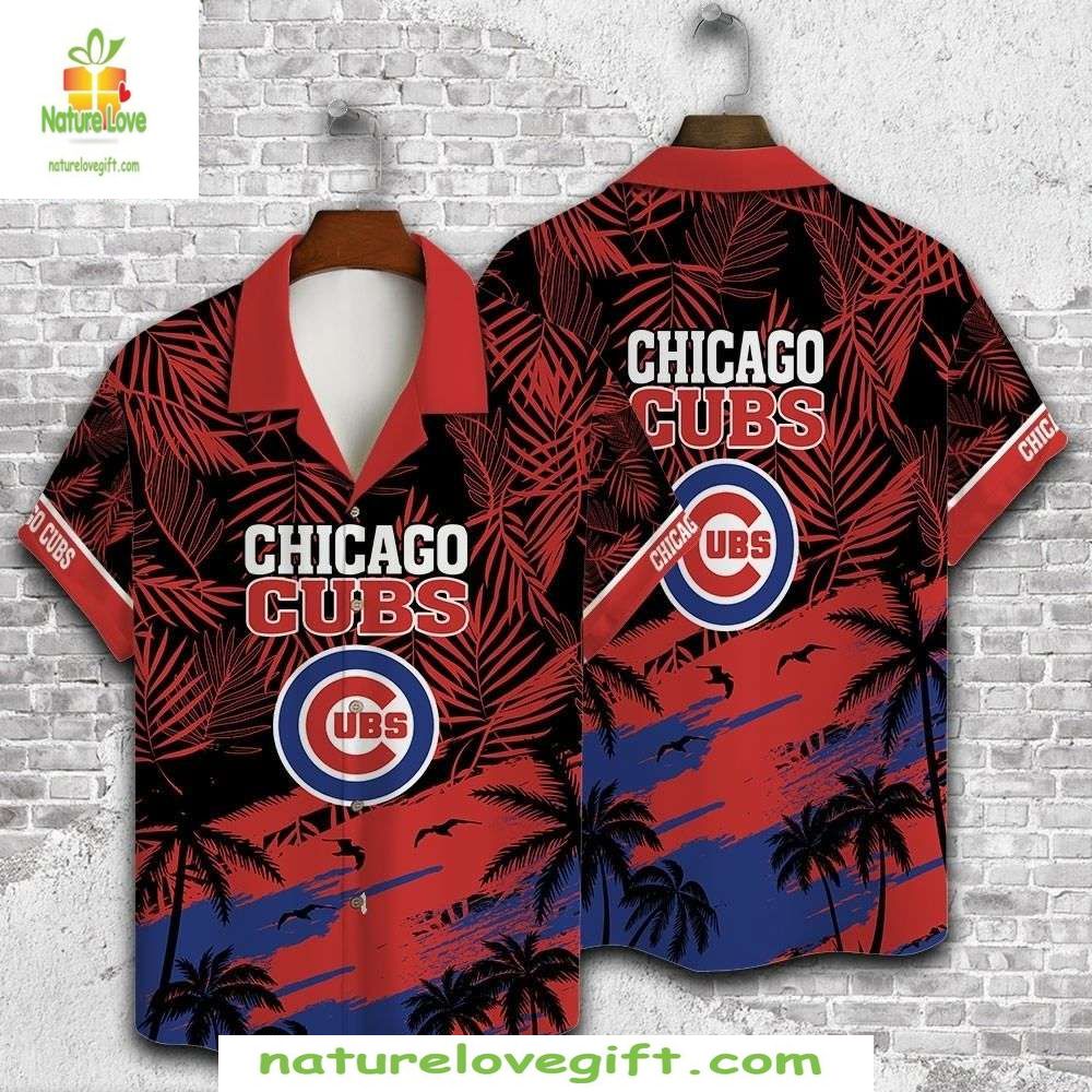 Chicago Cubs Hawaiian Sunset Red Tropical Palms Aloha - Adult & Kids T-Shirts, Sweatshirts & Hoodies apparel design preview 1
