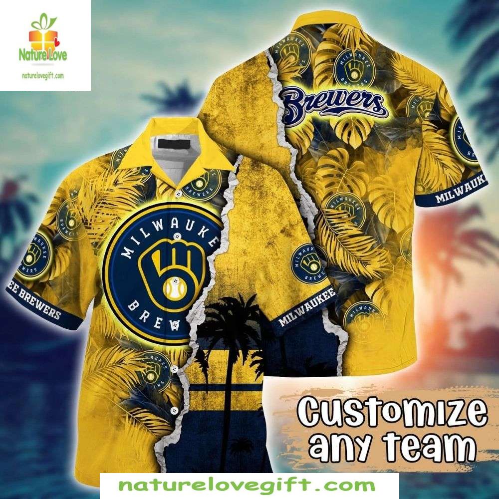 Milwaukee Brewers Hawaiian Sunset Serenade Custom MLB - Adult & Kids T-Shirts, Sweatshirts & Hoodies apparel design preview 1