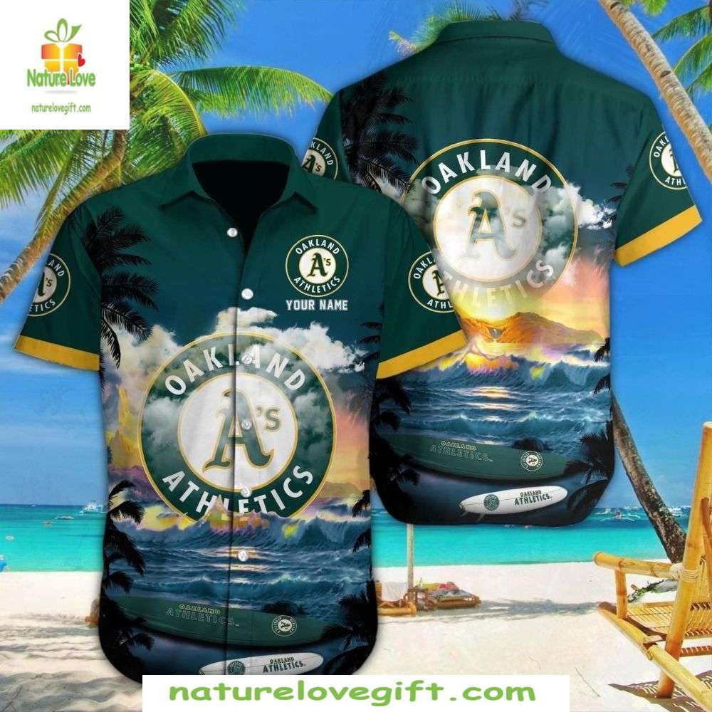 Oakland Athletics Hawaiian Sunset Surf Tropical Beach - Adult & Kids T-Shirts, Sweatshirts & Hoodies apparel design preview 1