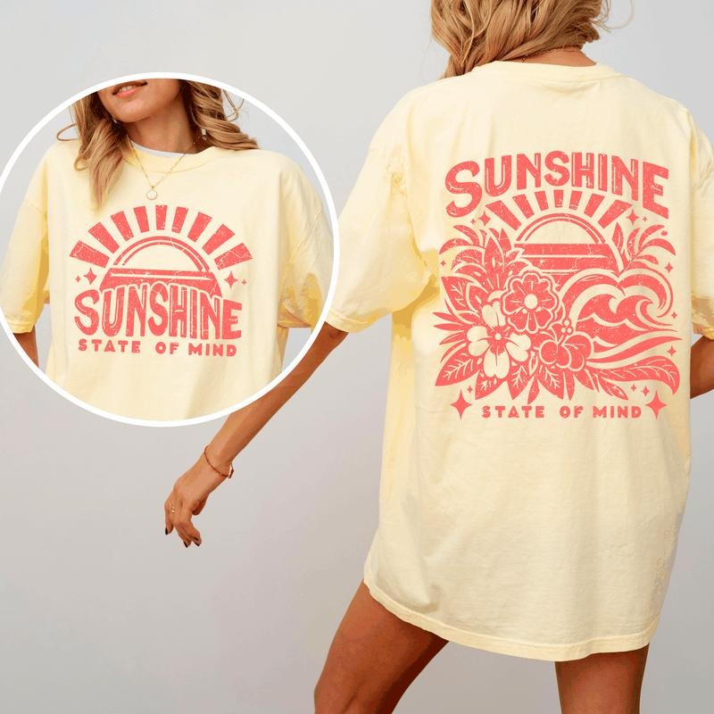Sunshine State Mind Front Back Retro Beach Summer - Adult & Kids T-Shirts, Sweatshirts & Hoodies apparel design preview 1