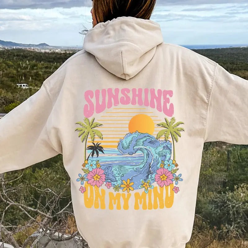 Sunshine My Mind Cotton Casual Sunset Beach - Adult & Kids T-Shirts, Sweatshirts & Hoodies apparel design preview 1