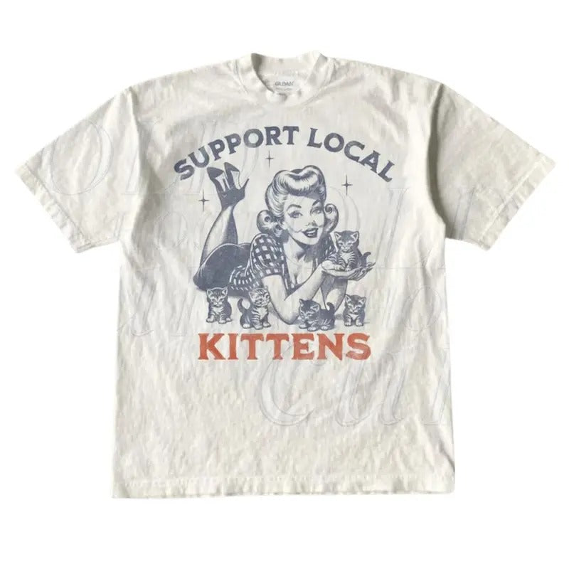 Support Local Kittens Retro Vintage 1940 Pop Fun Cat - Adult & Kids T-Shirts, Sweatshirts & Hoodies apparel design preview 1