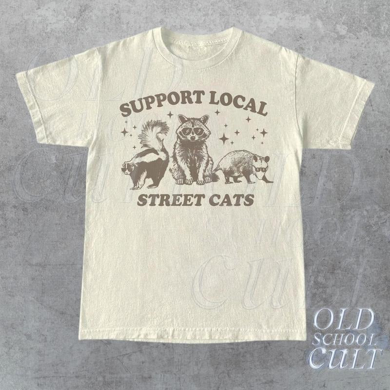 Support Local Street Cats Vintage Retro Y2k Raccoon - Adult & Kids T-Shirts, Sweatshirts & Hoodies apparel design preview 1