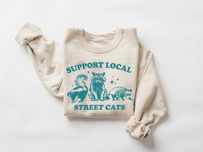 Support Your Local Street Cats Retro Vintage Raccoon - Adult & Kids T-Shirts, Sweatshirts & Hoodies apparel design preview 1