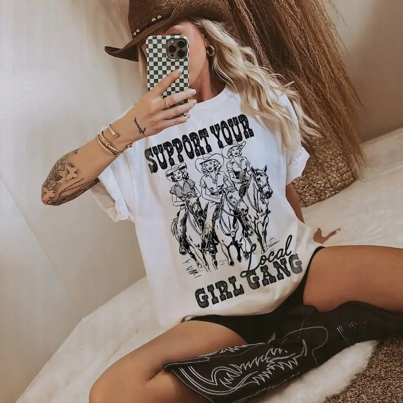 Support Your Local Girl Gang Cowgirl Vintage Inspired - Adult & Kids T-Shirts, Sweatshirts & Hoodies apparel design preview 1
