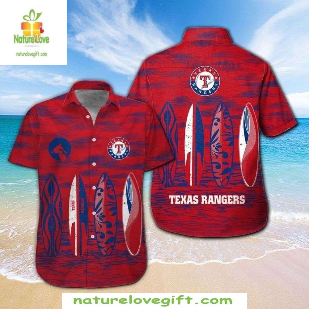 Texas Rangers Hawaiian Surfboards Waves Tropical MLB - Adult & Kids T-Shirts, Sweatshirts & Hoodies apparel design preview 1