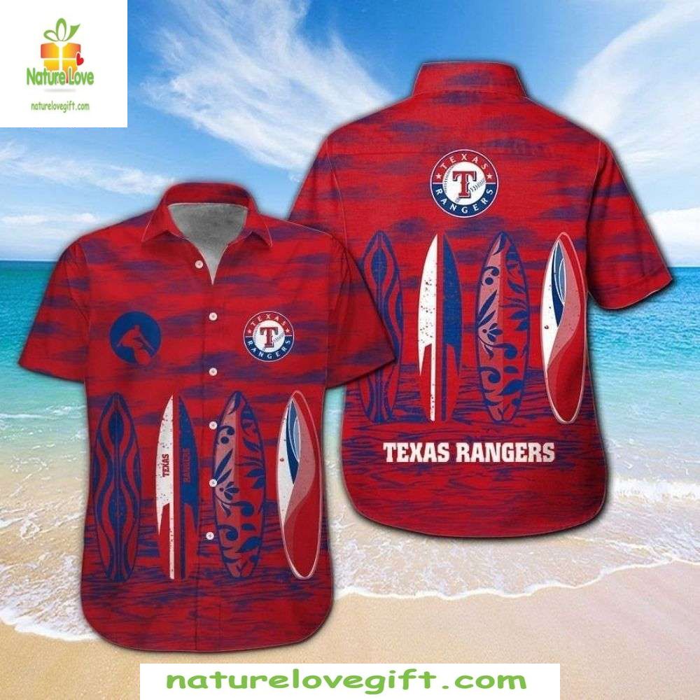Texas Rangers Hawaiian Surfboards Waves Stylish - Adult & Kids T-Shirts, Sweatshirts & Hoodies apparel design preview 1