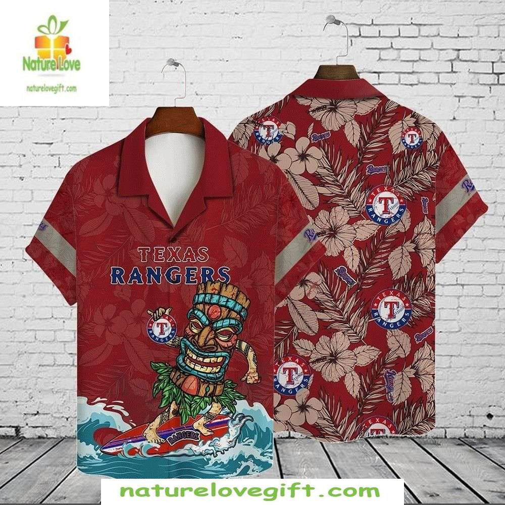 Texas Rangers MLB Hawaiian Surfer Tiki Baseball - Adult & Kids T-Shirts, Sweatshirts & Hoodies apparel design preview 1