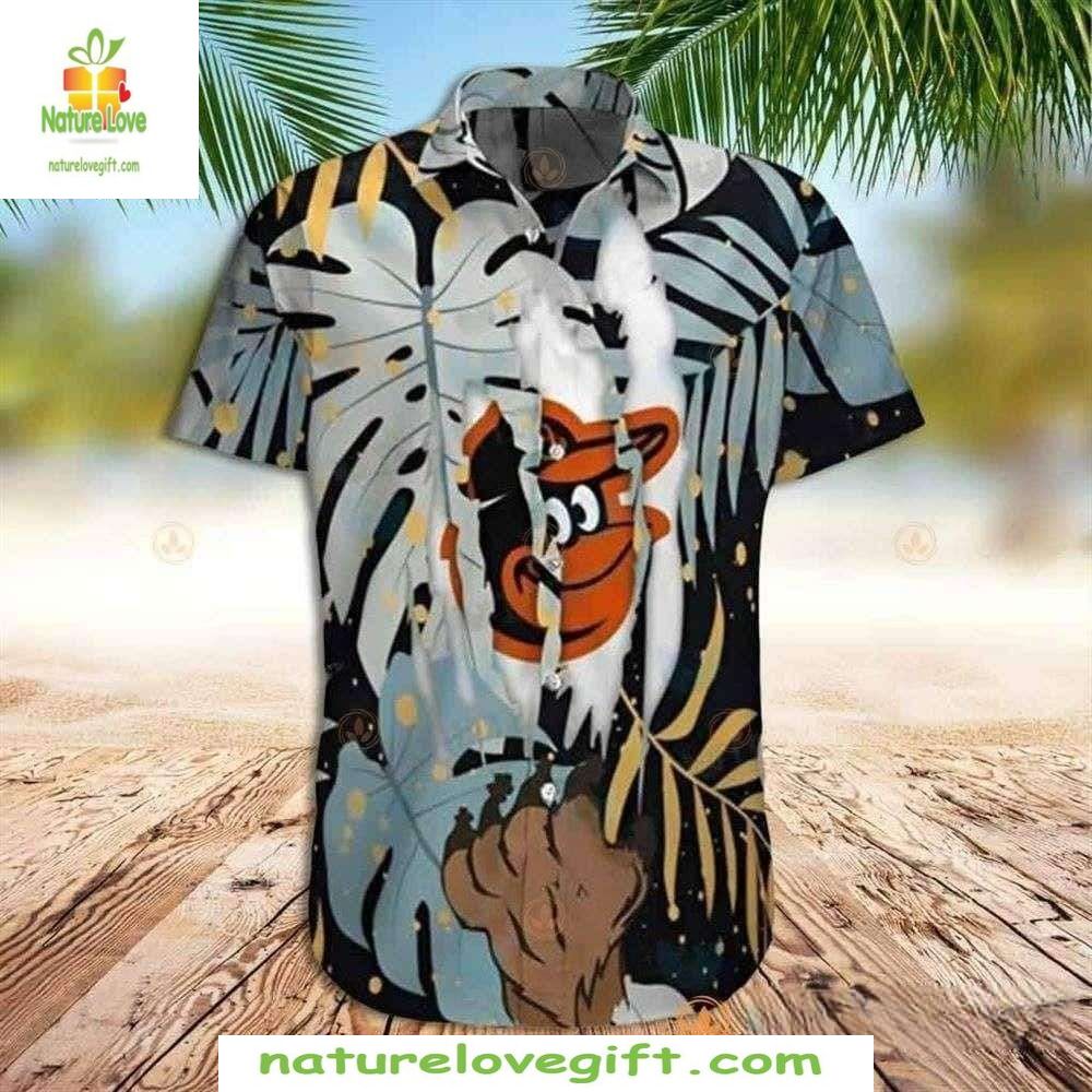 Baltimore Orioles Hawaiian Surfing Monochrome Leaves - Adult & Kids T-Shirts, Sweatshirts & Hoodies apparel design preview 1
