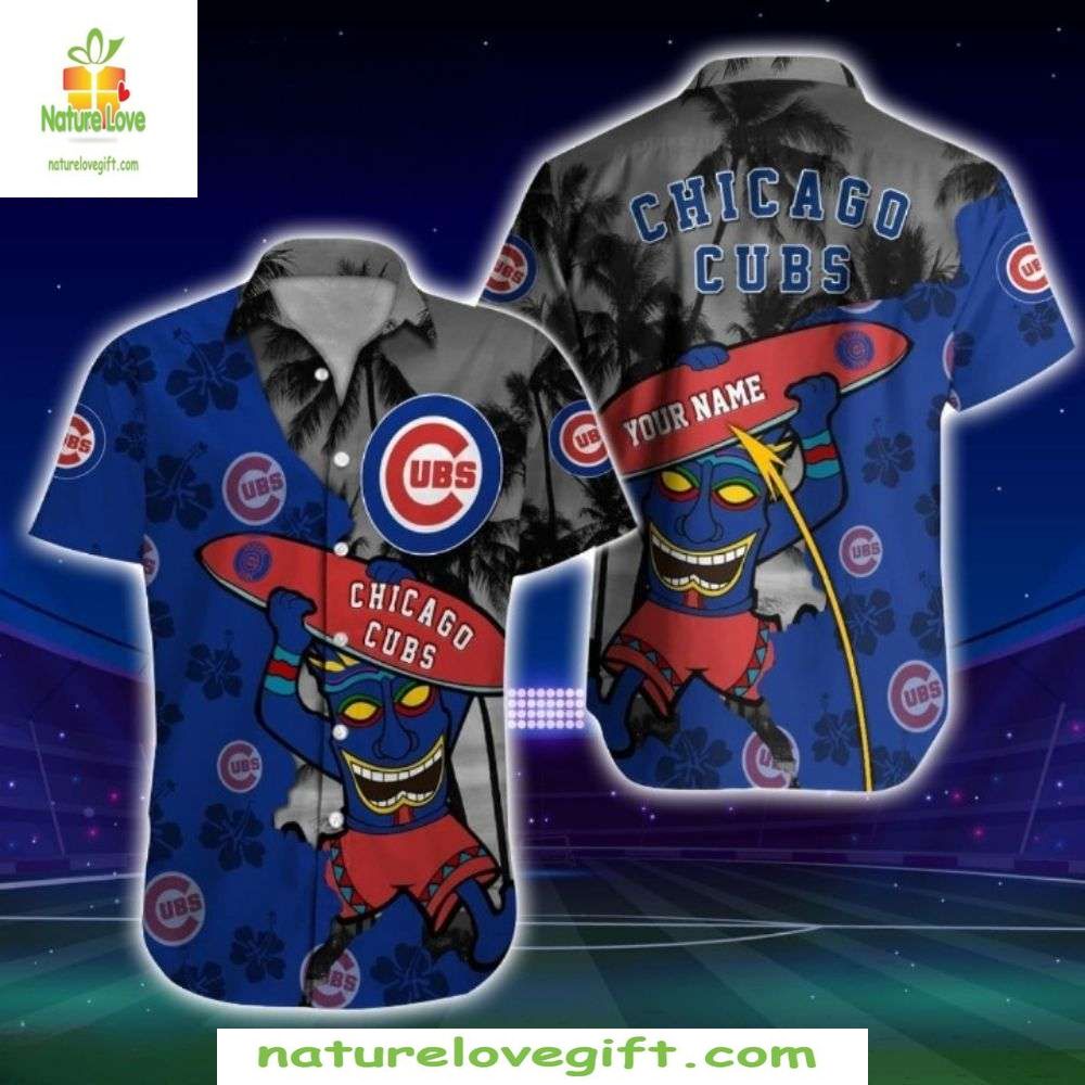 Chicago Cubs Hawaiian Surfing Mascot Tropical - Adult & Kids T-Shirts, Sweatshirts & Hoodies apparel design preview 1