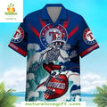 Texas Rangers MLB Hawaiian Surfing Skeleton Baseball - Adult & Kids T-Shirts, Sweatshirts & Hoodies apparel design preview 1