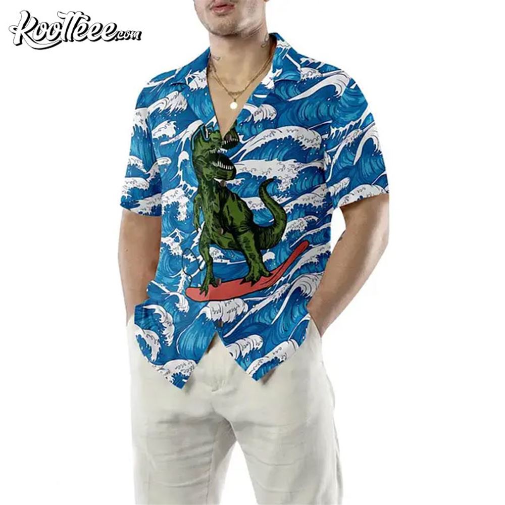 Surfing T-Rex Dinosaur Hawaiian - Adult & Kids T-Shirts, Sweatshirts & Hoodies apparel design preview 1