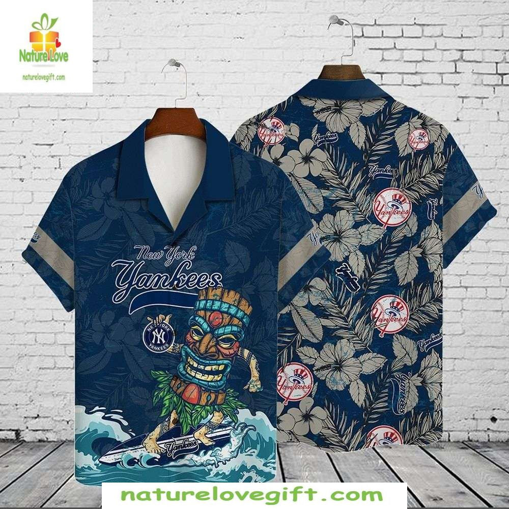 NY Yankees Hawaiian Surfing Tiki Aloha Baseball - Adult & Kids T-Shirts, Sweatshirts & Hoodies apparel design preview 1