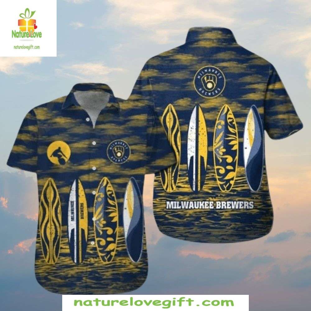 Milwaukee Brewers Hawaiian Surfboard Aloha MLB - Adult & Kids T-Shirts, Sweatshirts & Hoodies apparel design preview 1